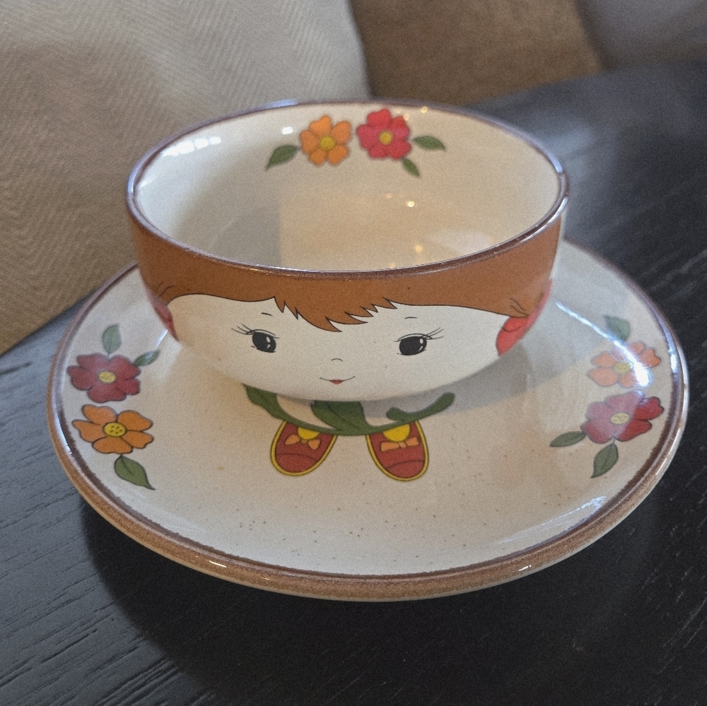 Vintage Interpur Children Girl Dish Set Plate Bowl Reminisce 70s 80s Nostalgia - Picture 4 of 16